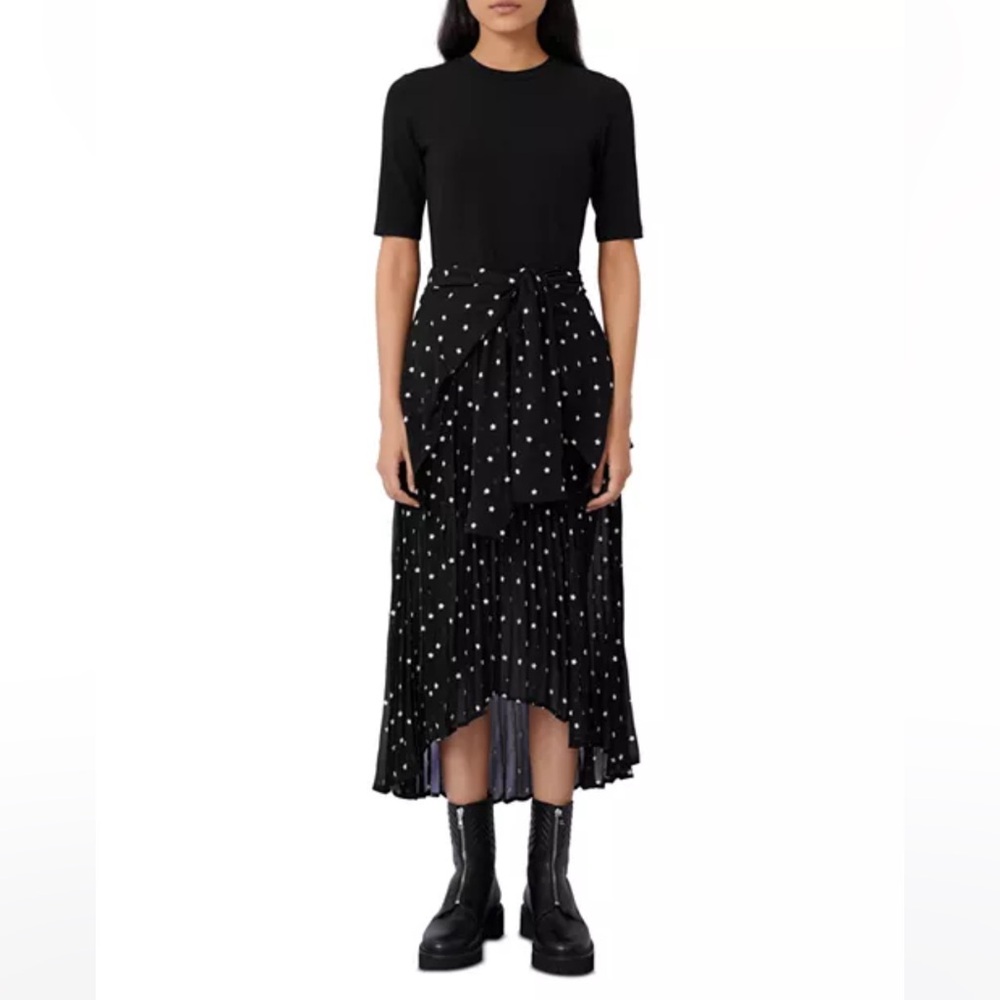 Maje Rivoli Micro-Floral Embroidered Midi Black Dress French Size 38, US Size S
